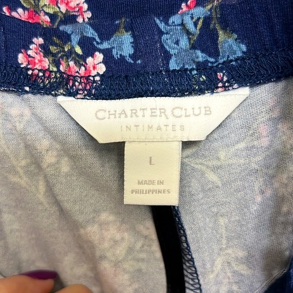 NWT 🛌  CHARTER CLUB BLUE FLORAL LACE TRIM SHORT SLEEVE PAJAMA SET Women L 12/14 - Picture 9 of 13